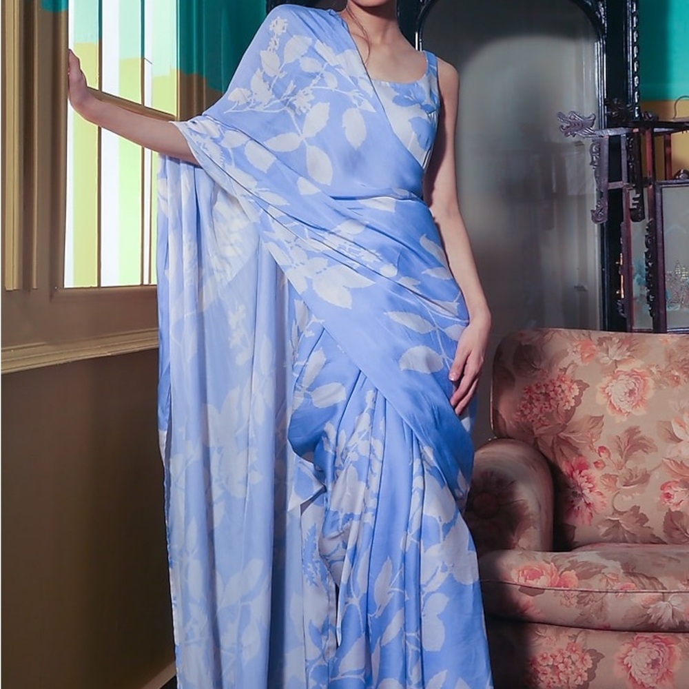 Elegant Blue Floral Saree